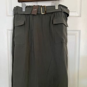 J. Jill Caraway A-Line Skirt w Belt and Pockets Sage Green Modest Lightweight XL